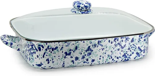 Vista 7 de Golden Rabbit Enamelware - Sartén para asar con tapa, 10.5 cuartos de galón, Black Swirl