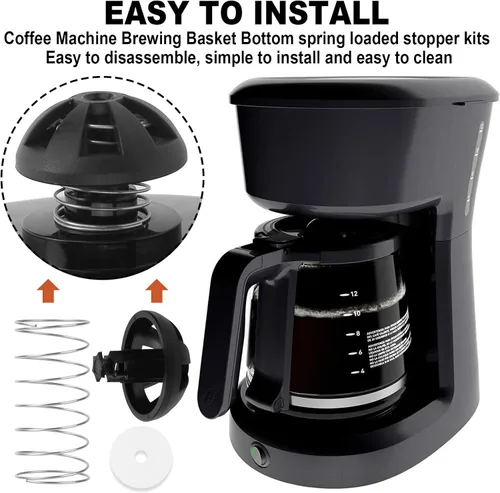 Vista 6 de Kit de tapón con resorte para cesta de café de repuesto para Mr. Coffee Repuesto para cesta de café Hamilton 990117900 990237500 para Black and
