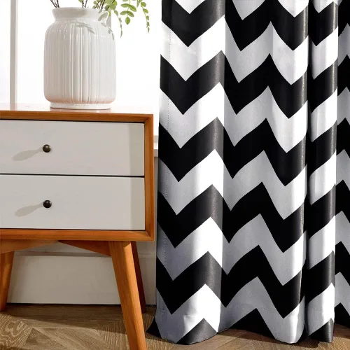Vista 2 de Melodieux - Cortinas de chevron de moda para sala de estar y comedor, cortinas con ojales oscurecedores y parte superior para ventanas