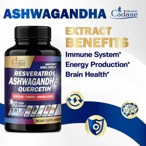 Vista 4 de Organic Cadane Suplementos de Ashwagandha - Apoya la memoria, el sistema inmunológico y la producción de energía - 6 ingredientes premium