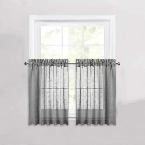 Vista 10 de Cozynight Cortinas de Niveles Transparentes Gris Oscuro de 24 Pulgadas de Largo, Tratamiento de Cortinas para Ventanas Pequeñas