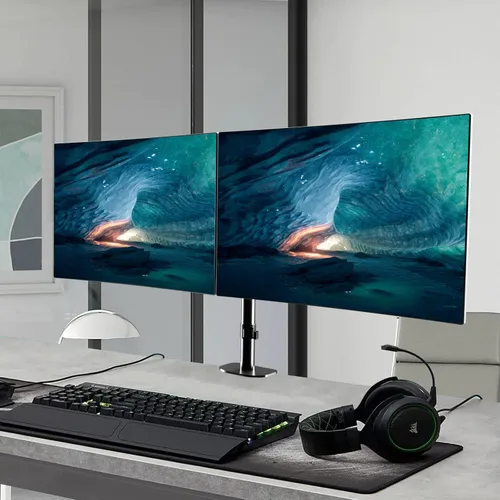 Vista 3 de Pholiten Soporte de escritorio para monitor largo doble para pantalla de 13