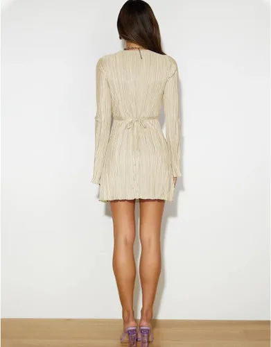 Vista 3 de Sdencin Vestido corto sexy con cuello en V profundo para mujer, con lazo en la cintura, ajustado, para fiesta, manga larga, recortado, sólido
