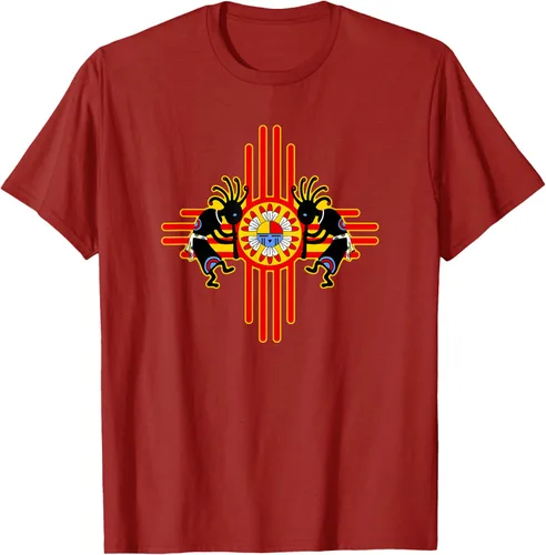 Vista 40 de Native American Kokopelli Kachina Zia Symbol 2 - Camiseta divertida para fanáticos, Negro