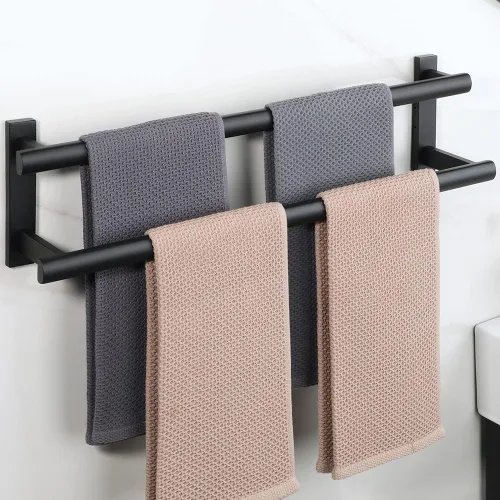 Vista 12 de SAYAYO Barra doble de toallas para baño, toallero de baño de 24 pulgadas de níquel cepillado, soporte de toalla montado en la pared, acero