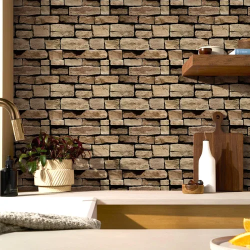 Vista 8 de Commomy Adhesivo de pared 3D de piedra sintética para despegar y pegar, 10 PIEDRA-RP