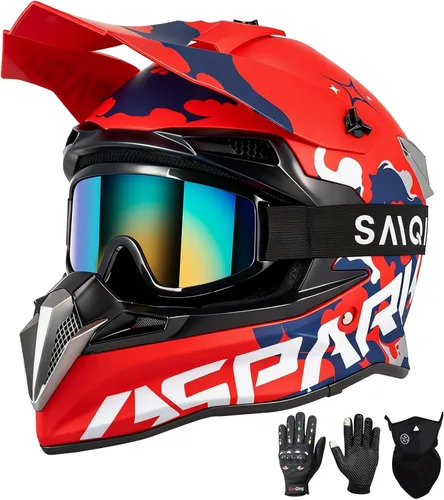 Vista 10 de SPARK Casco de motocross y ATV para adultos, casco de motocross certificado por DOT con liberación rápida, diseño ligero todoterreno para motocross