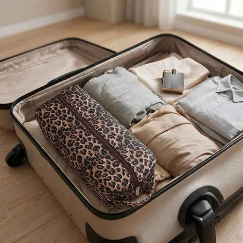 Vista 7 de Bolsa de viaje con asa acolchada con estampado de leopardo compatible con Dyson Airwrap, estuche de viaje para organizador Shark Flexstyle