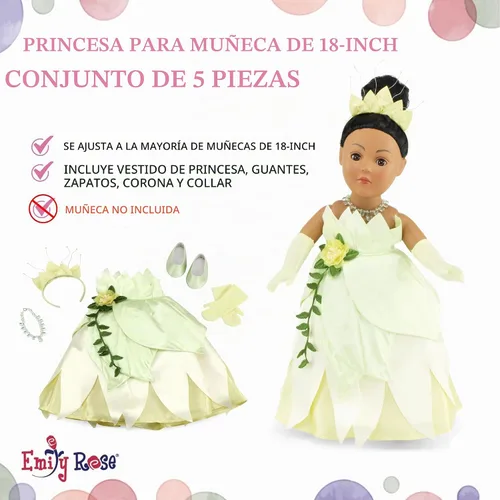 Vista 3 de Emily Rose Ropa de muñeca de 18 pulgadas, vestido de princesa de 5 piezas, vestido de disfraz de Halloween y accesorios con corona, collar, guantes