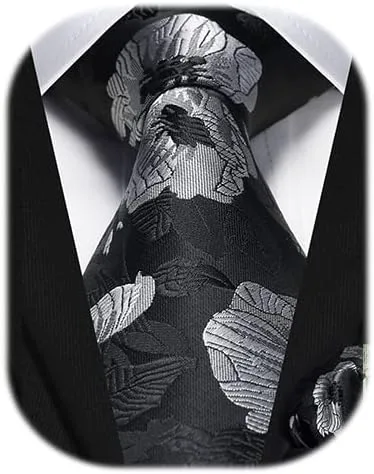 Vista 174 de Corbatas florales tejidas clásicas para hombre, corbata cuadrada de bolsillo, corbatas formales para hombres, boda con pañuelo