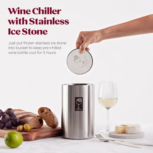 Vista 2 de Cubo enfriador de vino con piedra de hielo inoxidable, cubo de champán para botella individual de 25.4 fl oz de frío hasta 5 horas, cubo enfriador