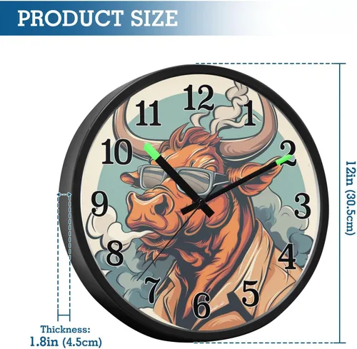 Vista 3 de Battery Operated Silent Non-Ticking Clock Luminous Voice-Activated Decor Clock Beige Retro Cow 12 Inch Decorative for Kitchen Living Room Home Office