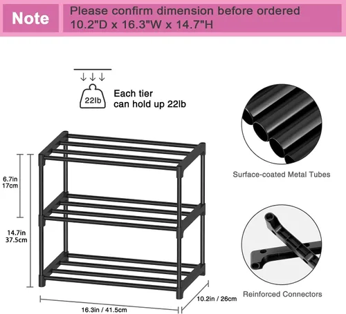 Vista 5 de Autonomier - zapatero pequeño apilable de 3 niveles, estante estrecho para zapatos de niños, niños pequeños y adultos, estante para zapatos ligero