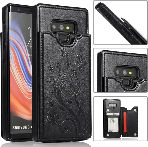 Vista 3 de Asuwish Funda de teléfono para Samsung Galaxy Note 9 con protector de pantalla de vidrio templado, tarjetero/tarjetero, soporte para cartera