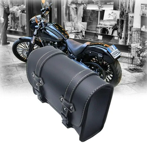 Vista 2 de Maso Bolsa de silla de montar de motocicleta, equipaje universal de cuero PU bolsa de almacenamiento con 2 correas de montaje negro