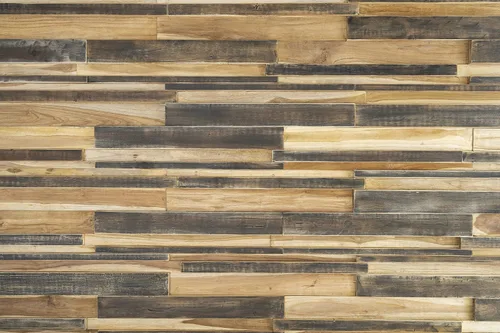 Vista 3 de WoodyWalls - Decoración de pared larga 3D Tablones de madera de teca Paneles únicos hechos a mano Juego de 6 Cambridge premium