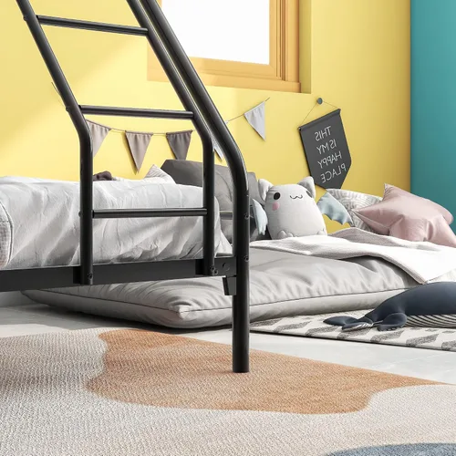 Vista 4 de EMKK Litera de metal con marco de metal y escalera para niños, adolescentes y adultos, diseño que ahorra espacio, color negro