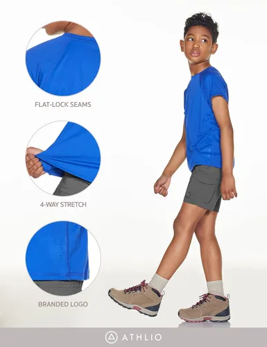 Vista 9 de ATHLIO Paquete de 2 camisetas de manga corta UPF 50+ para niños, camiseta de natación para surf acuático, camiseta de natación UVSPF