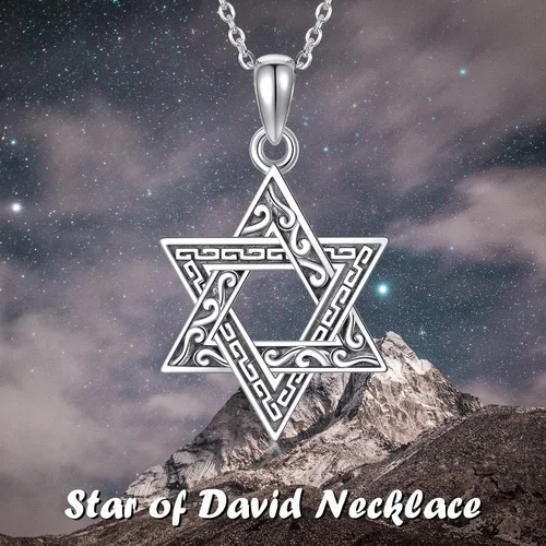 Vista 6 de URONE Collar de plata de ley 925 con dije de estrella de David con estrella de David, joyería judía, regalos para hombres y mujeres, Plata