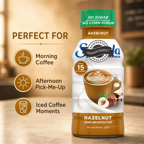 Vista 7 de Crema de café de avellana, botella de 8 onzas líquidas, sin azúcar, sin jarabe de maíz, crema líquida saborizada para café caliente o helado