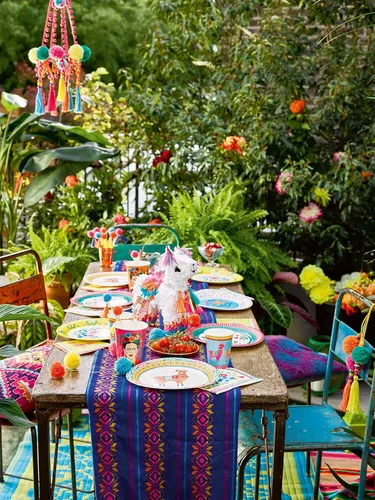 Vista 4 de Fiesta - Mantel de papel desechable con temática mexicana para barbacoas, colorido mantel para fiestas de cumpleaños, cinco de mayo, eventos