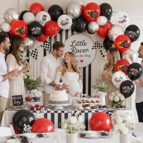 Vista 8 de Globos de coche de carreras, globo de látex de coche de carreras de 12 Negro Rojo-racing