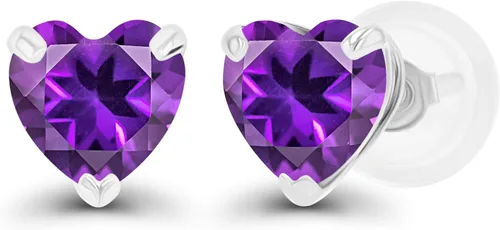 Vista 17 de Aretes de plata de ley 925 maciza chapados en oro de 0.197 in con piedra natal genuina para mujer, aretes de tuerca con piedras preciosas Amatista
