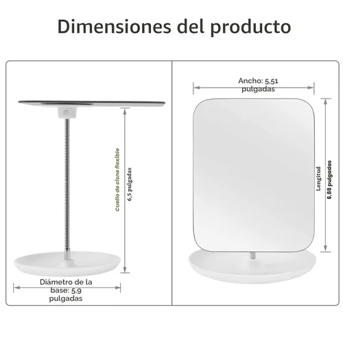 Vista 2 de LFOYOU Espejo de tocador de mesa con soporte, espejo de maquillaje para escritorio, cuello de cisne flexible ajustable, rotación de 360°, plegable