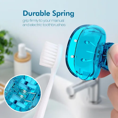 Vista 5 de Nincha Paquete de 4 fundas multicolor para cabezales de cepillo de dientes, protector universal con clip para cepillos manuales y eléctricos, morado