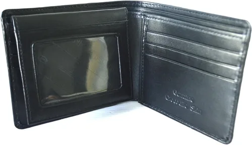 Vista 5 de Billetera de cuero plegable para hombre, Negro