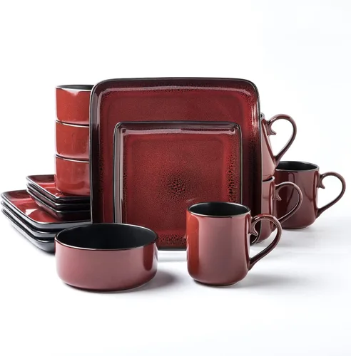 Vista 8 de ARORA SKUGGA Juego de vajilla redonda de cerámica de 16 piezas de 4, platos, platos pequeños, cuencos y tazas - Negro mate (472979)