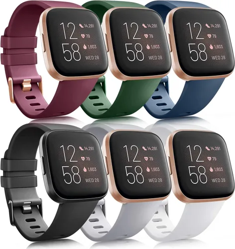 Vista 11 de Paquete de 6 correas deportivas compatibles con Fitbit Versa 2 / Fitbit Versa / Versa Lite / Versa SE, correas de repuesto clásicas de silicona
