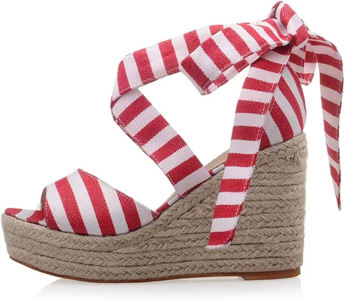 Vista 2 de MERUMOTE Sandalias de plataforma de cuñas de verano a rayas de color vestido de uso diario para mujer