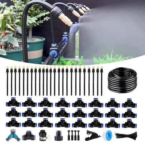 Vista 7 de Kit de riego por goteo de 50 pies, sistema automático de riego de jardín con conectores rápidos sin herramientas, goteros de flexión de 360°