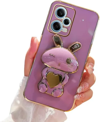 Vista 8 de Funda de silicona compatible con Redmi Note 12 Pro + con bonito soporte de conejo de dibujos animados para Redmi Note 12 Pro + delgado TPU