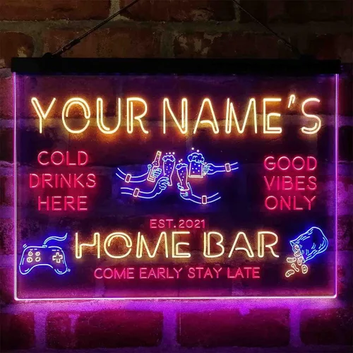 Vista 10 de Letrero de luz de neón LED tricolor para fiesta de cerveza, bar, personalizable, nombre, fecha, texto y cita, fuente verde y rojo y amarillo, 13 x