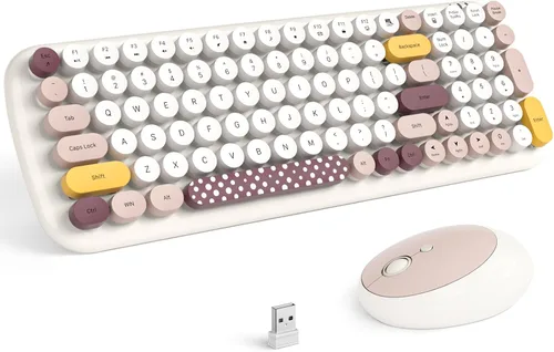Vista 14 de MOFII Combo de teclado y mouse inalámbricos, máquina de escribir compacta, juego de teclado y mouse redondos retro, Plug and Play, para Windows