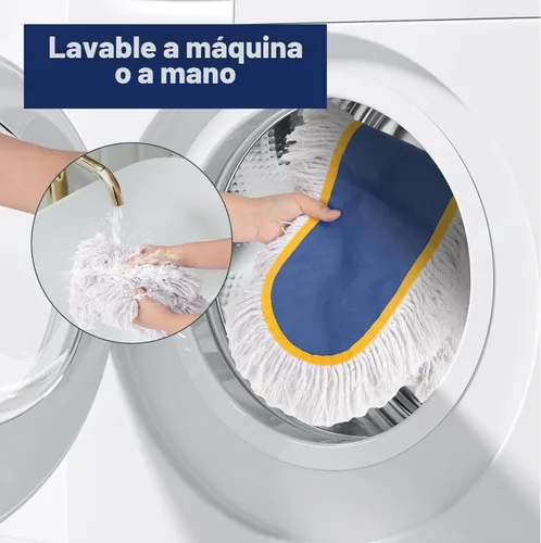 Vista 4 de Trapeador de polvo comercial de 24 pulgadas para limpieza de suelos, plumero resistente con 2 almohadillas de algodón reutilizables, mango largo