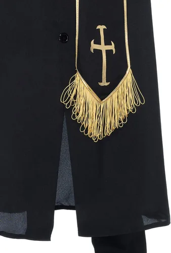 Vista 4 de Leg Avenue Disfraz de sacerdote de 2 piezas para hombre con bata, cinturón, Negro, dorado