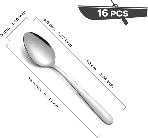 Vista 2 de BEWOS 16 cucharaditas – Cucharas de postre de acero inoxidable pulido espejo de 5.71 pulgadas, cucharas pequeñas para el hogar, restaurante