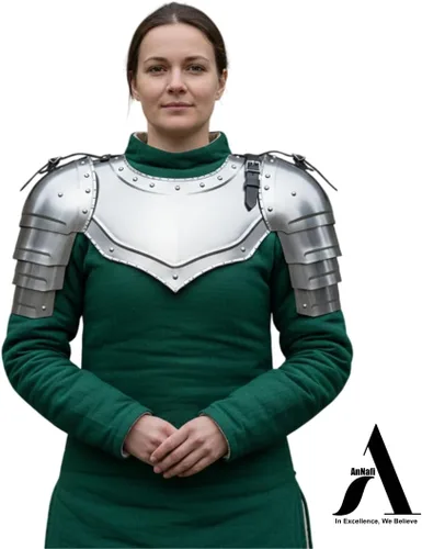 Vista 5 de AnNafi Gorget medieval de hierro con hombreras góticas de brazo, protector de hombro para brazo, armadura de guerrero vikingo, protector de cuello