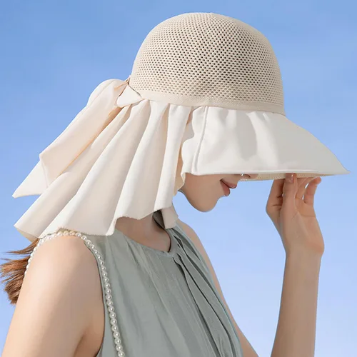Vista 3 de Sombreros de sol de ala ancha para mujer con cubierta de cuello chal transpirable protección UV verano playa pesca gorra