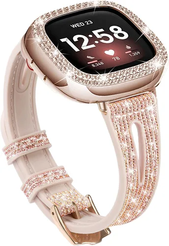 Vista 17 de Correa de reloj brillante compatible con Fitbit Versa 3/Fitbit Sense para mujer, correa ajustable de aleación de cristal con diamantes de imitación