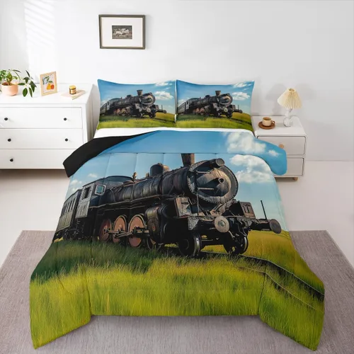 Vista 42 de Juego de ropa de cama rústica de granja color verde azulado con puerta de granero de madera, edredón de plumas tamaño Queen, decoración occidental
