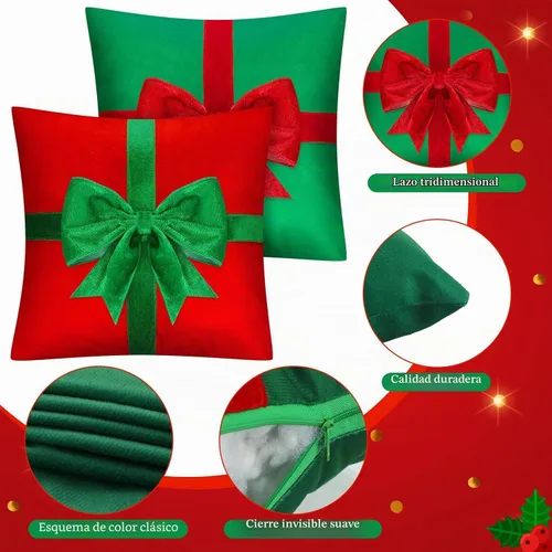Vista 3 de Kingdder 4 Fundas de Almohada de Navidad Fundas de Almohada Xmas Estilo Caja de Regalo Fundas de Almohadas de Navidad Vacaciones de Invierno