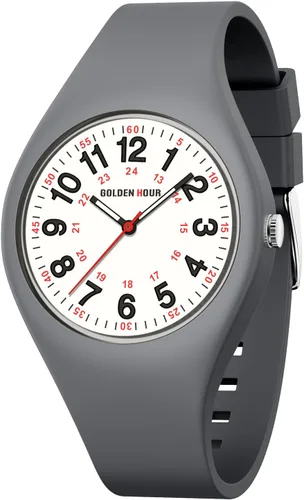 Vista 8 de GOLDEN HOUR Relojes deportivos impermeables analógicos unisex para enfermeras, profesionales médicos, estudiantes, esfera militar brillante y fácil