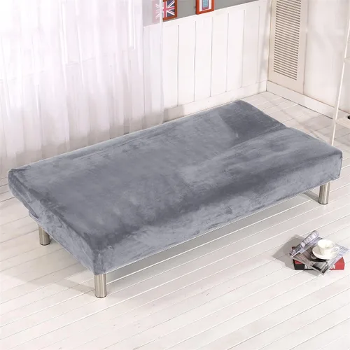 Vista 3 de Funda de futón de felpa gruesa elástica sin brazos, funda suave para sofá o cama, funda para futón (gris plateado)