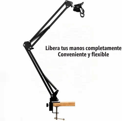 Vista 9 de soporte articulado brazo soporte mesa flexible rotación 360 ° teléfono celular clip titular para todos los teléfonos inteligentes micrófono