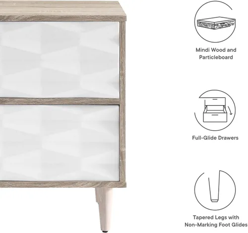 Vista 7 de Modway MOD-7080-OAK-WHI Vespera - Mesita de noche con 2 cajones, color blanco roble Roble blanco.