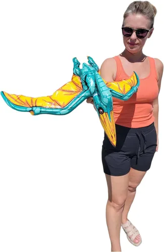 Vista 5 de Surtido inflable de dinosaurios coloridos (alrededor de 24 pulgadas) de Apatosaurio inflable para fiesta, pterodáctilo, raptor, T-Rex, triceratops